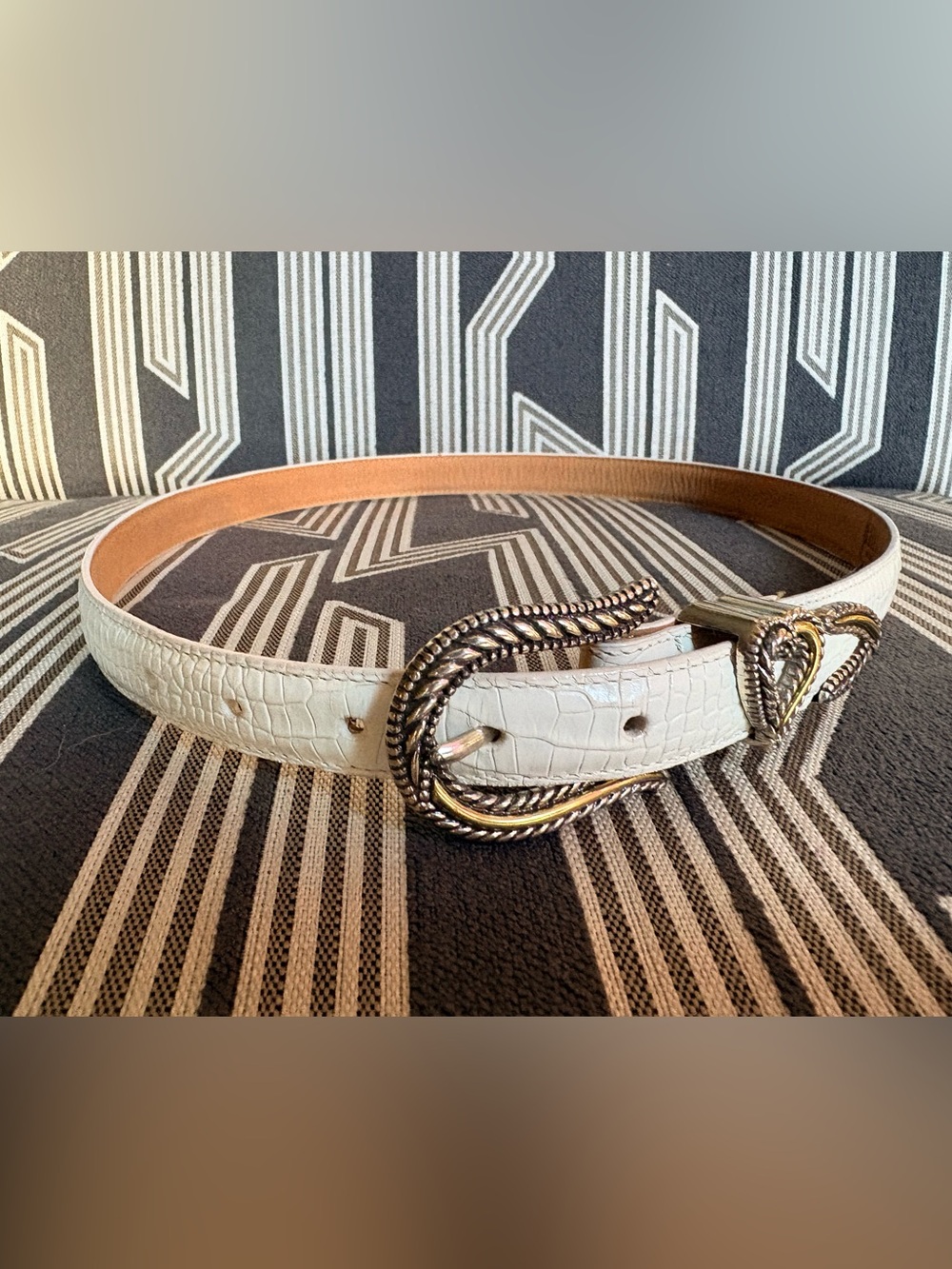 VTG Brighton White Croc Metal Heart Belt Size L - Picture 7 of 15